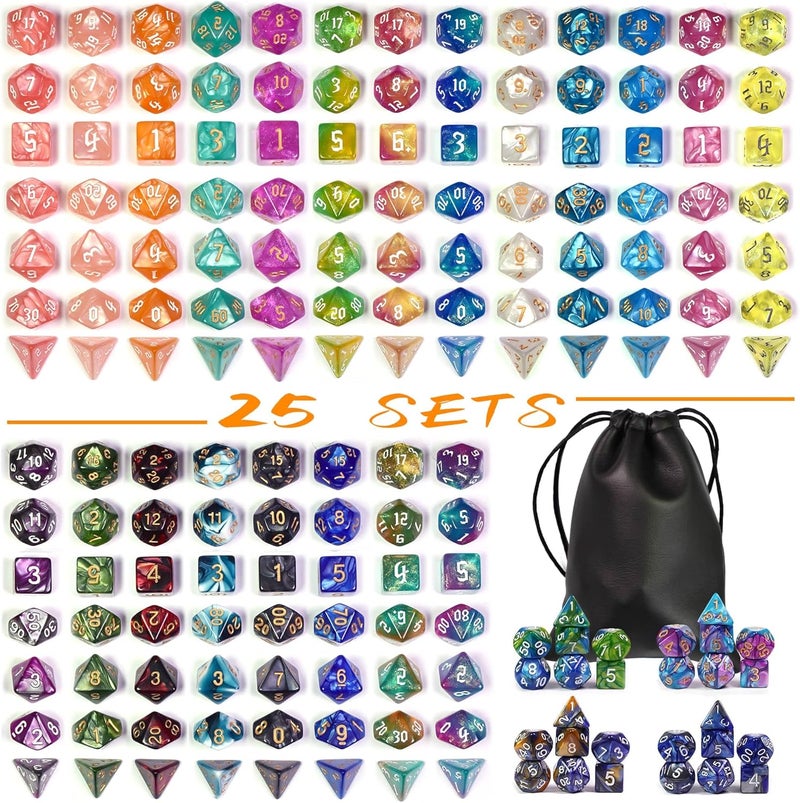 Poludie DND Dice Sets, 175Pcs Polyhedral D&D Dice with 4 Leather Bags for D&D Role-Playing Games, RPG Table Games(25Sets) - Image 1